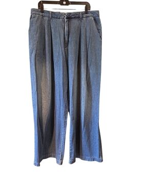 Maeve Wide Leg Denim Trousers in Medium Blue